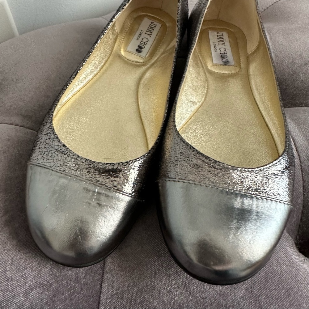 Jimmy Choo London Metallic Leather Ballet Flats sz 37 6.5 - Picture 3 of 7